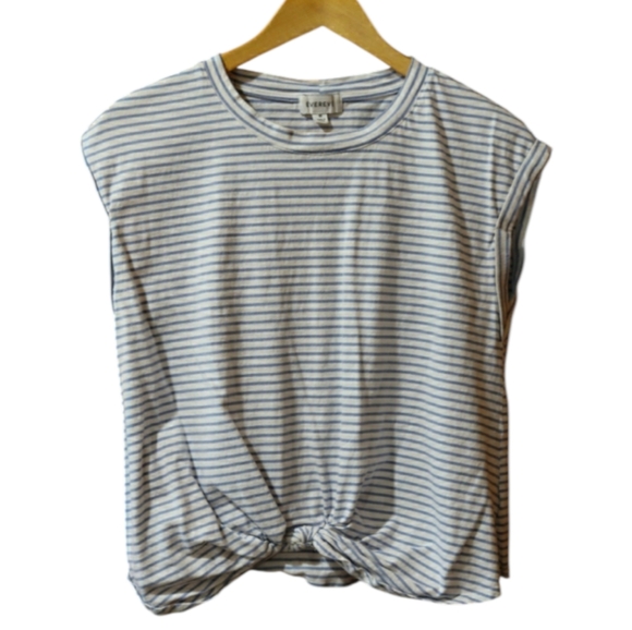 Evereve Tops - Evereve White and Blue Tie Front Muscle Tee Striped Preppy Nautical Medium